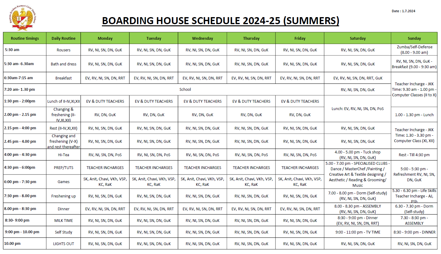 RKK Boarding Schedule