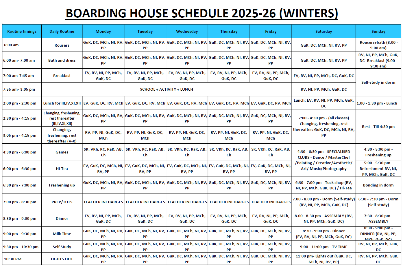RKK Boarding Schedule