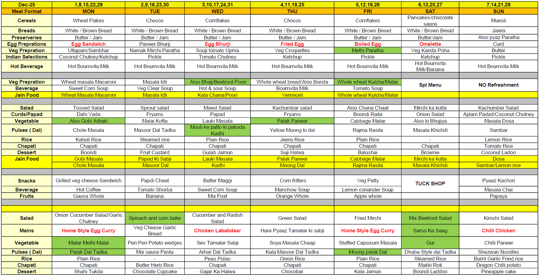 RKK December 2025 Menu