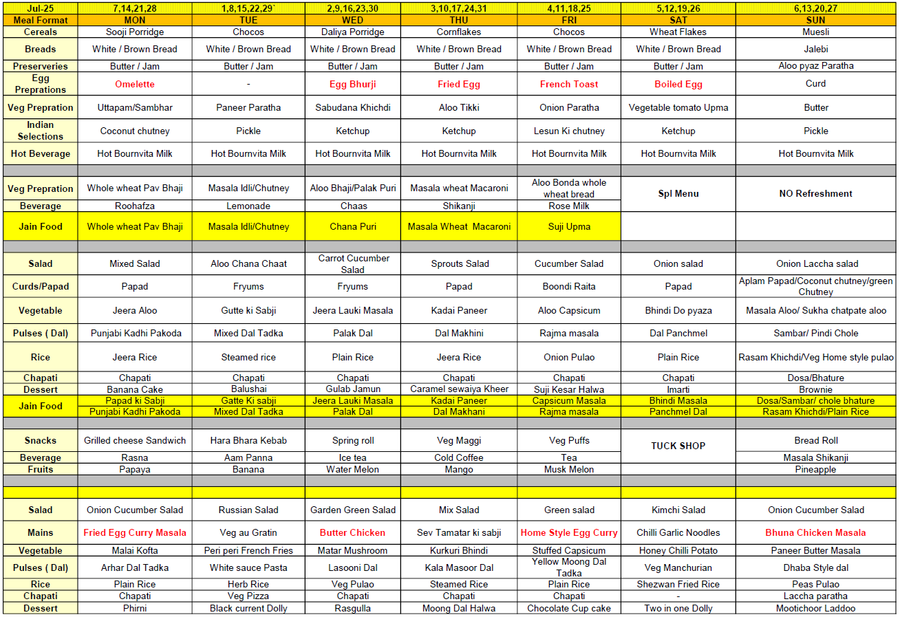 RKK July 2025 Menu