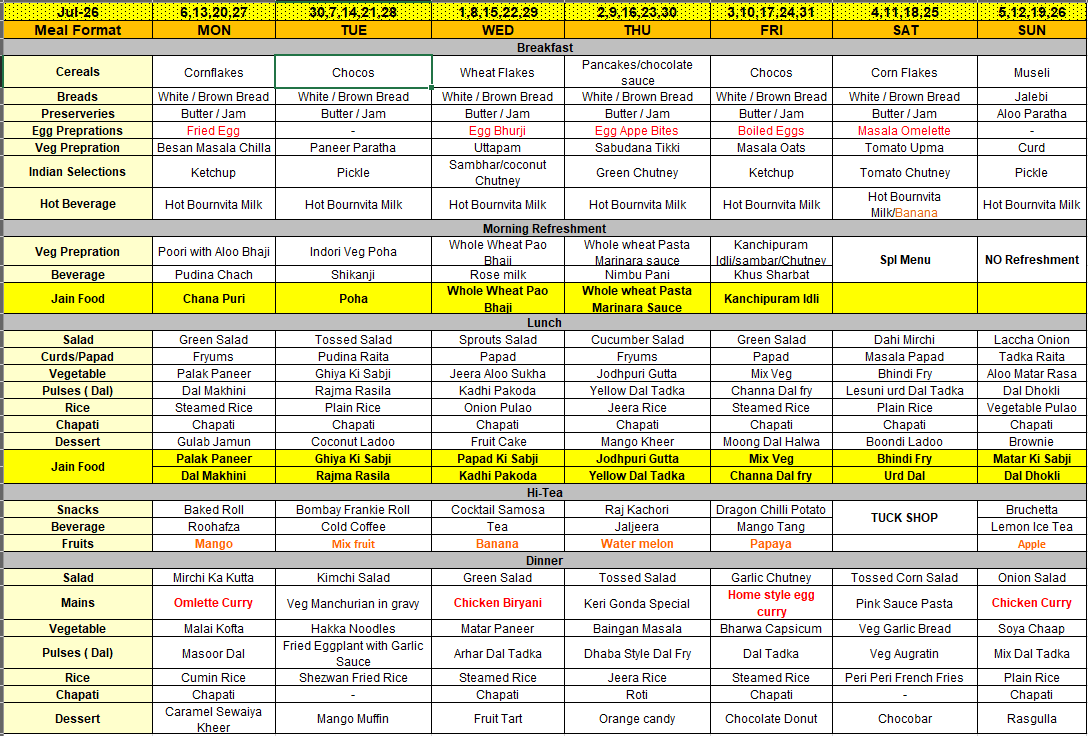 RKK July 2026 Menu