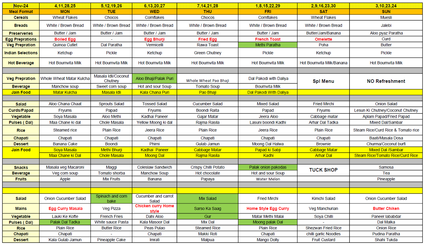 RKK November 2024 Menu