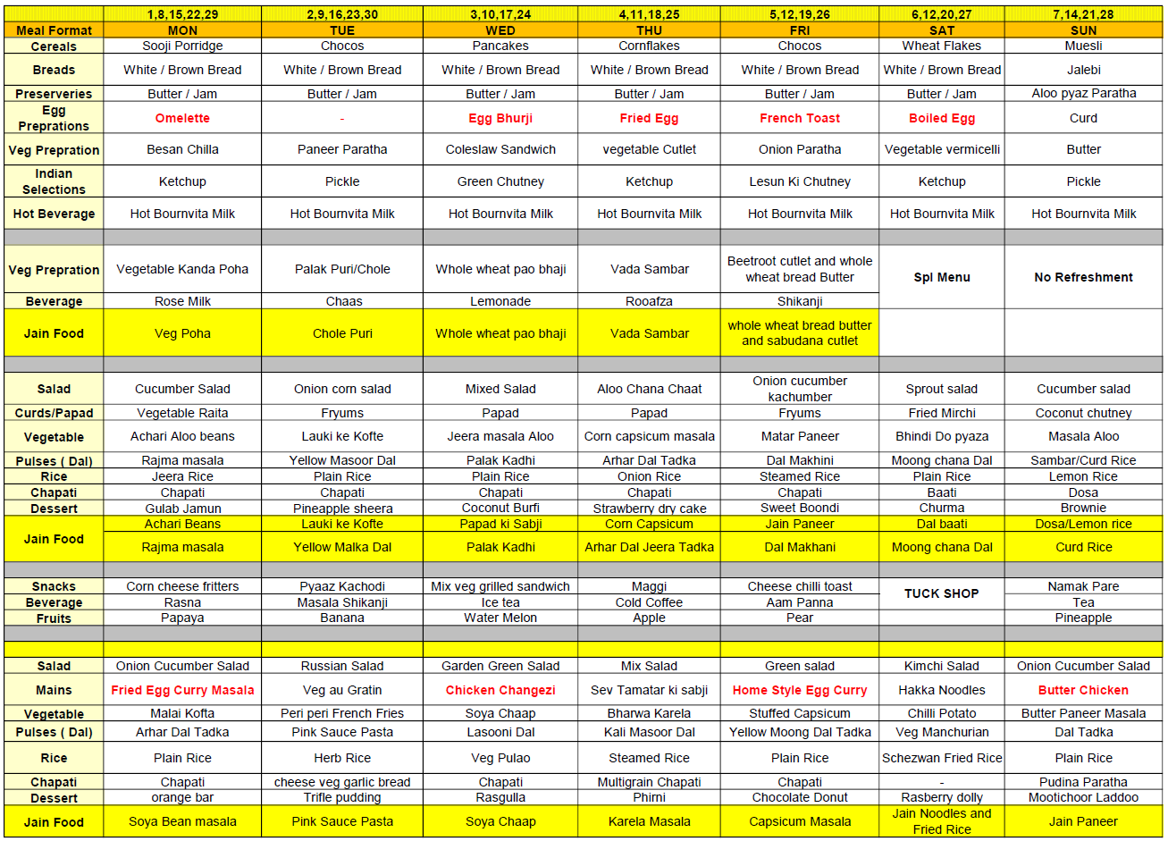 RKK September 2025 Menu
