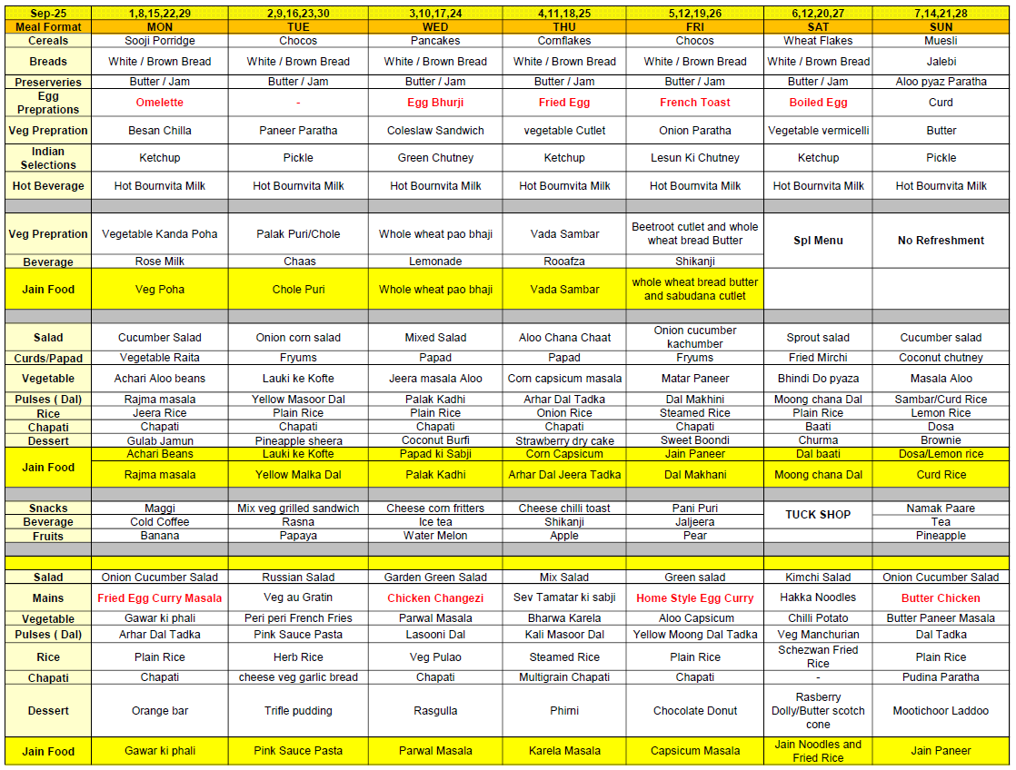 RKK September 2025 Menu