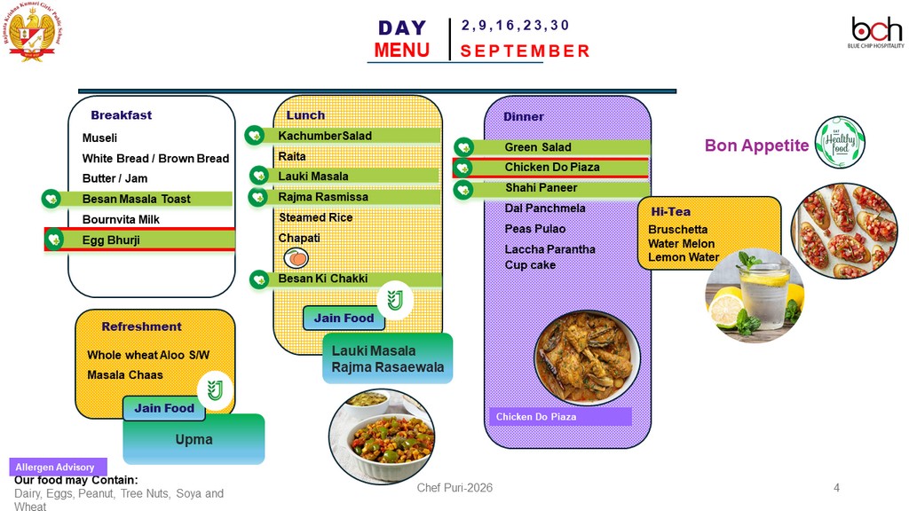 RKK September 2026 Menu