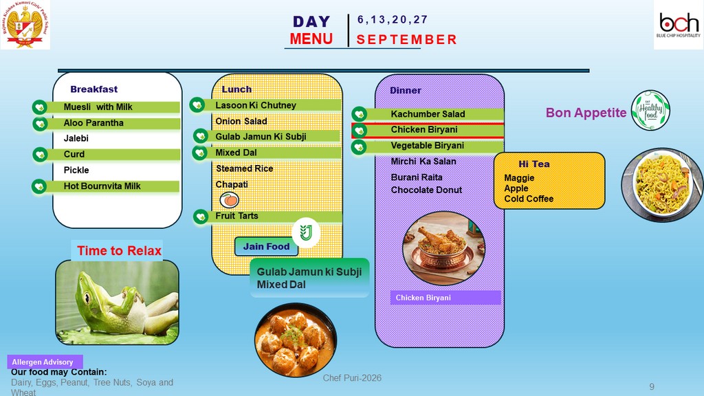 RKK September 2026 Menu